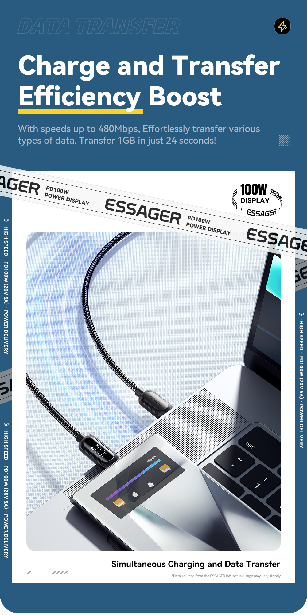 ESSAGER ES-X57 Series 60W 100W USB C Fast Charging Cable Type C