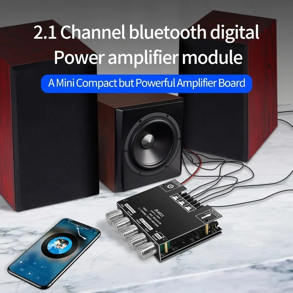 ZK-MT21 HiFi Digital Power Amplifier Board 100W+2*50W 2.1 Channel Subwoofer AUX 12/24V Audio Stereo 5.0 Amp ZK-MT21