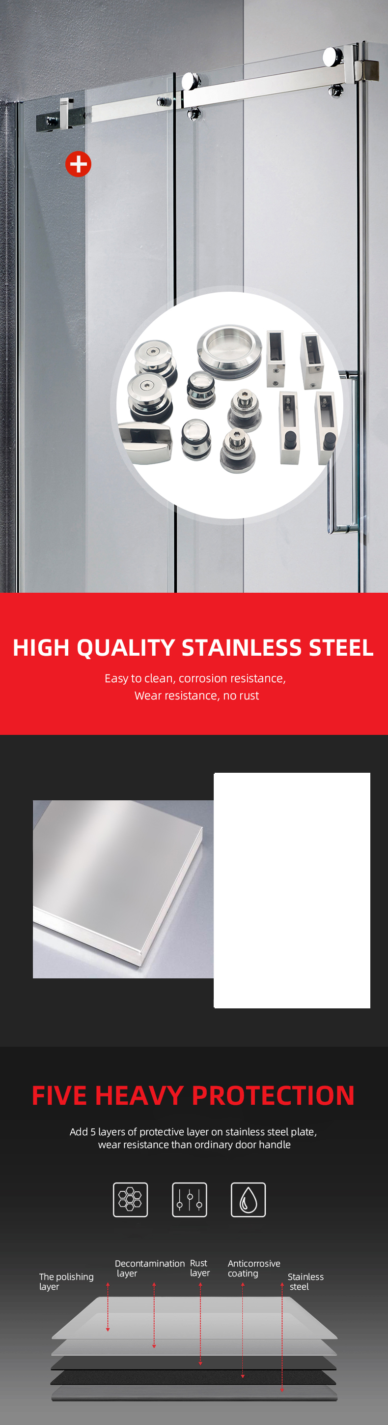 Frameless Glass Bathroom Screen Barn Door Hardware Fittings Functional and Frameless