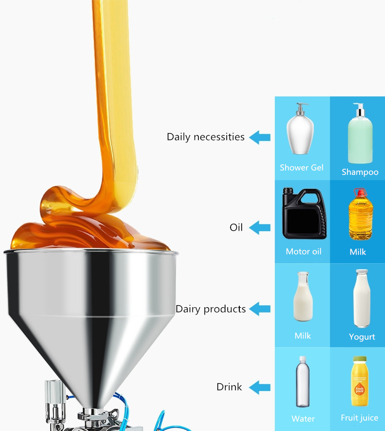 Pneumatic Semi Auto Liquid Paste Oil Sauce Honey Shampoo Filling Machine With Heater And Mixer