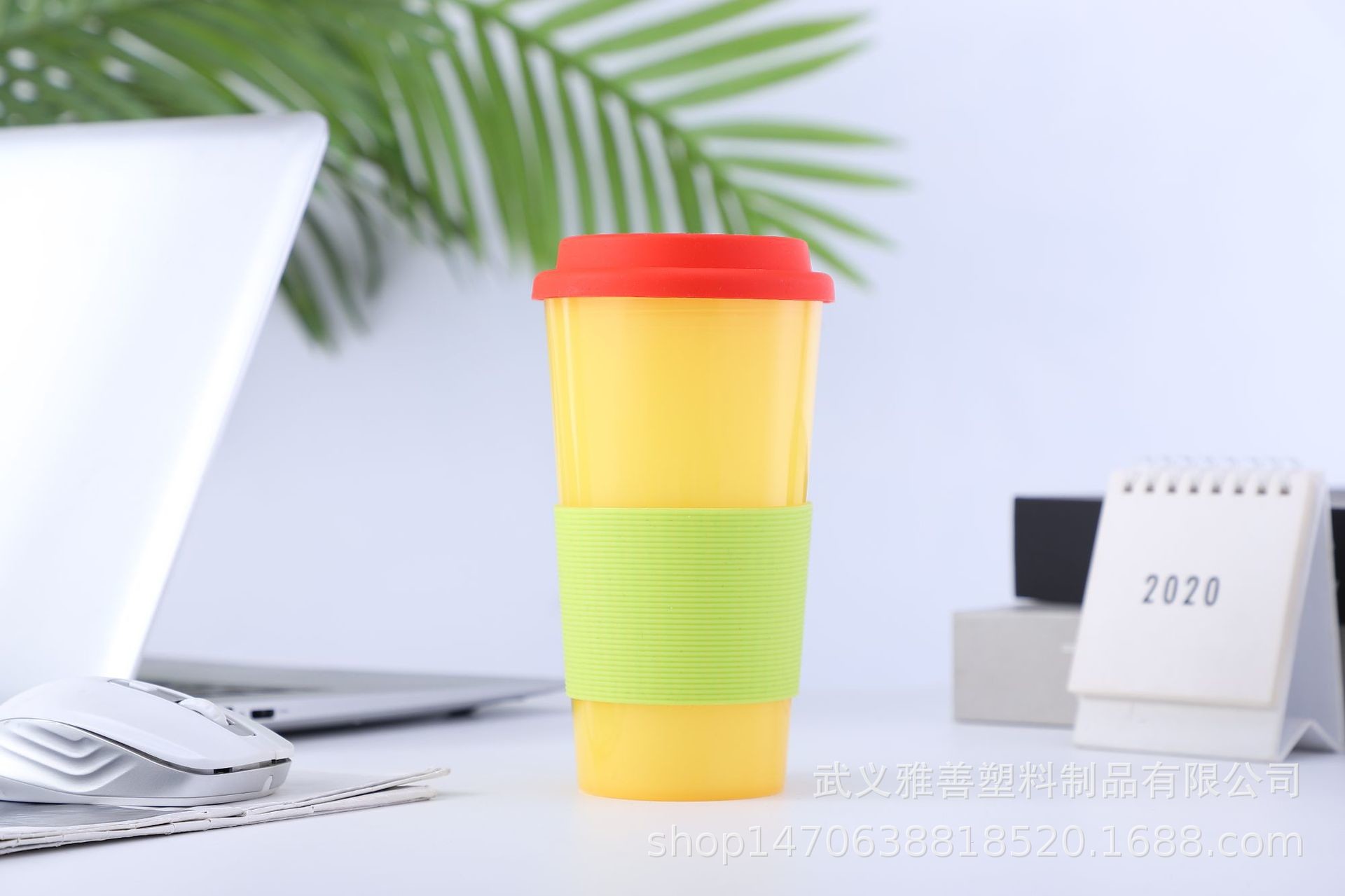 Double-layer Plastic 16oz Coffee Large Capacity Unisex Mug Macaron Color Drink Directly Cup