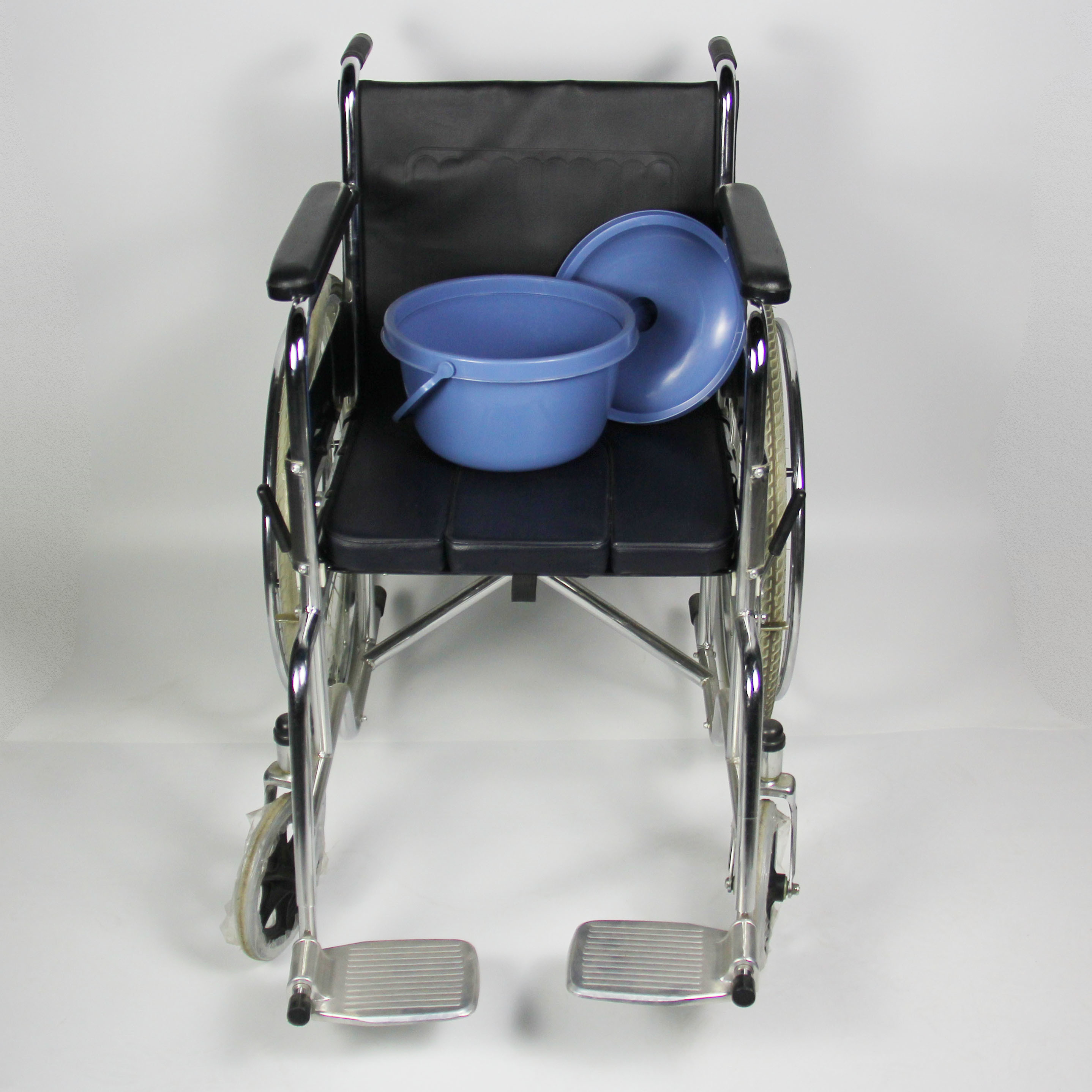 2 In 1 Folding Steel Wheelchair With Removable Seat Cushion Toilet Bowl Multipurpose Commode Chair