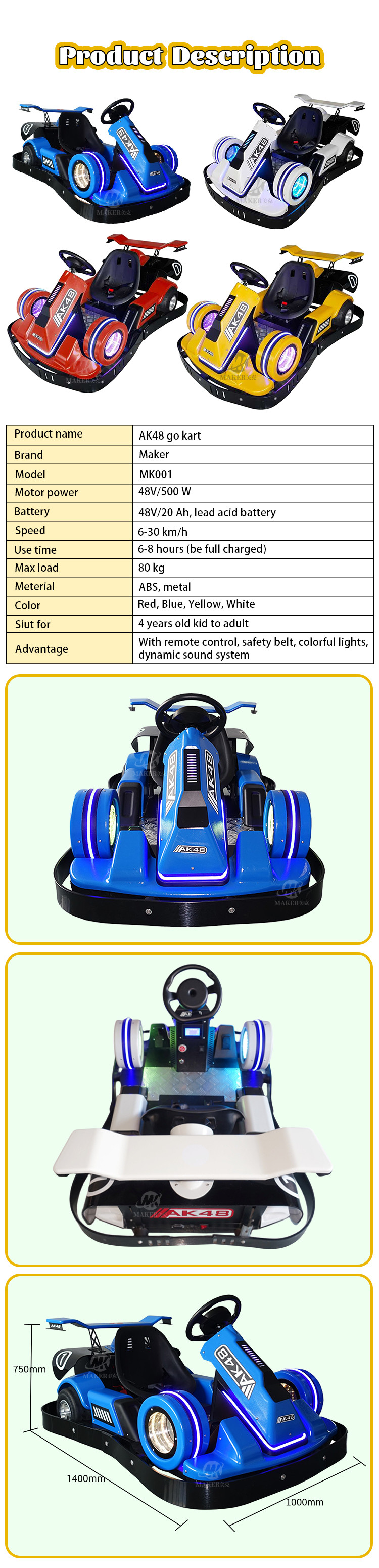 Electric Remote Control Drift Go Kart Kids Safe And Secure Electric Go Karts 30 KM/H