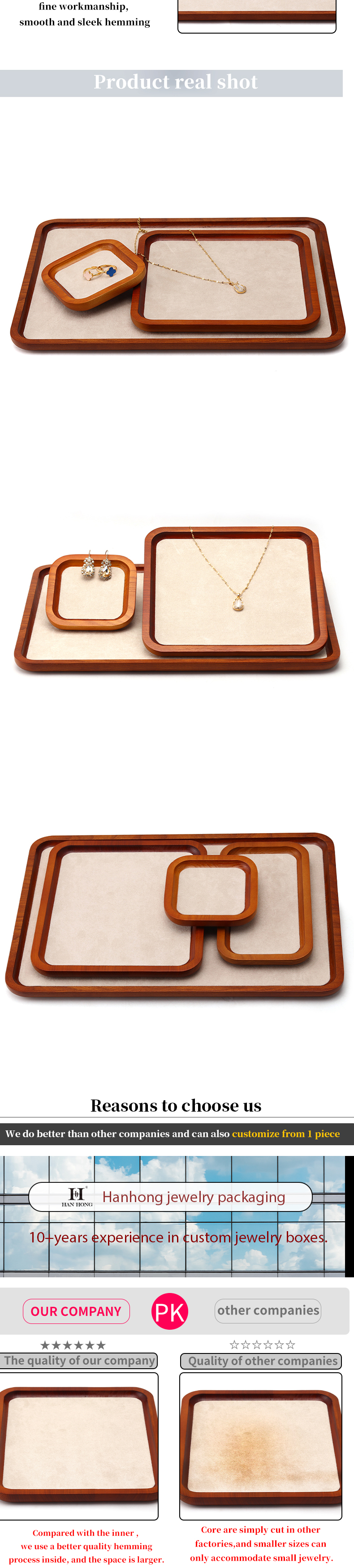 Durable Solid Wood Jewelry Display Tray Luxury Props For Ring Pendant Display