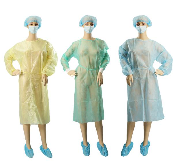 Disposable Medical non woven Polypropylene isolation gown with knitted Cuff for