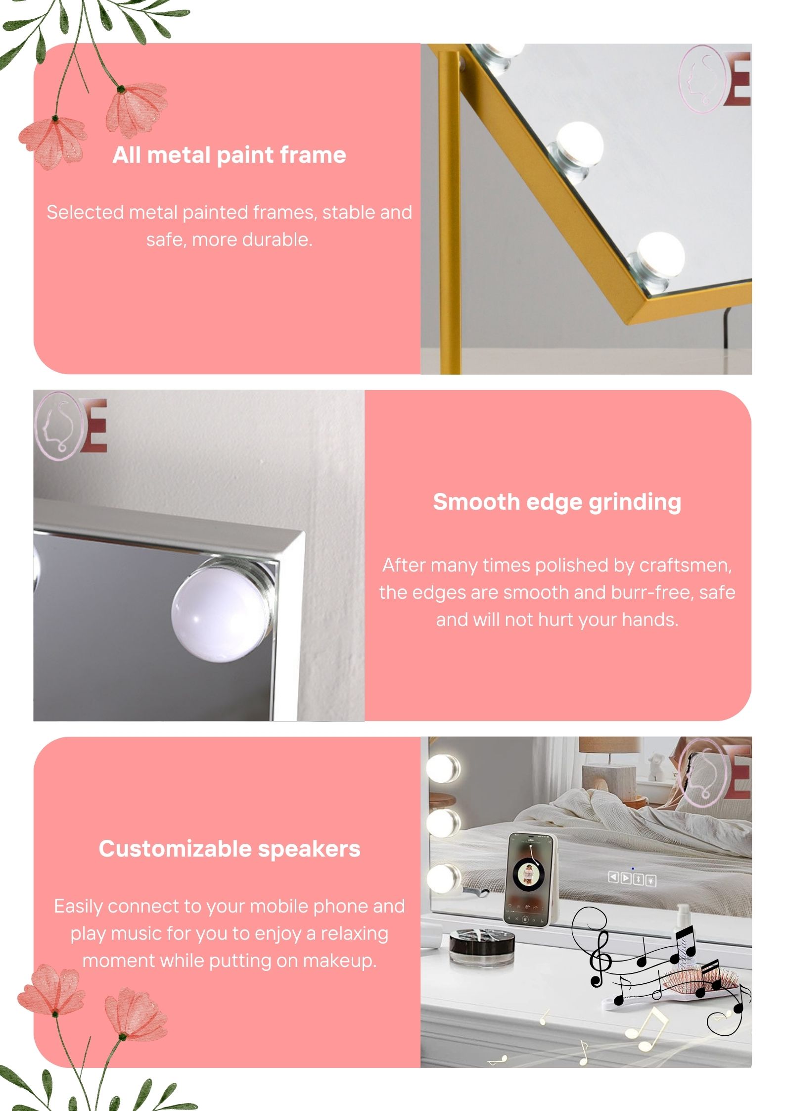 Adjustable Hollywood Mirror 80cm Touchscreen Led Makeup Vanity Mirror