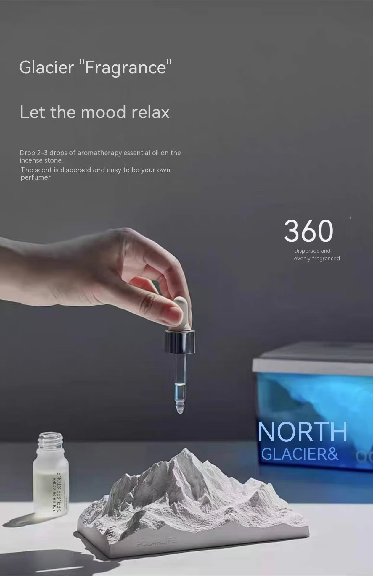 Sunmatte Lifestyle Gifts Ice Glacier Night Lamp Aromatherapy Essential Oil Bluetooth Speaker