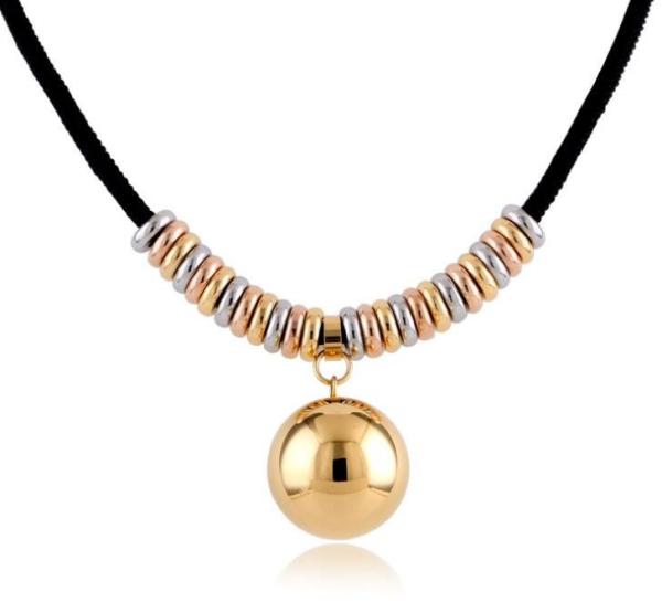 18K Bead Pnedant Necklace Black rope chain Necklace Stainless Steel Jewelry for