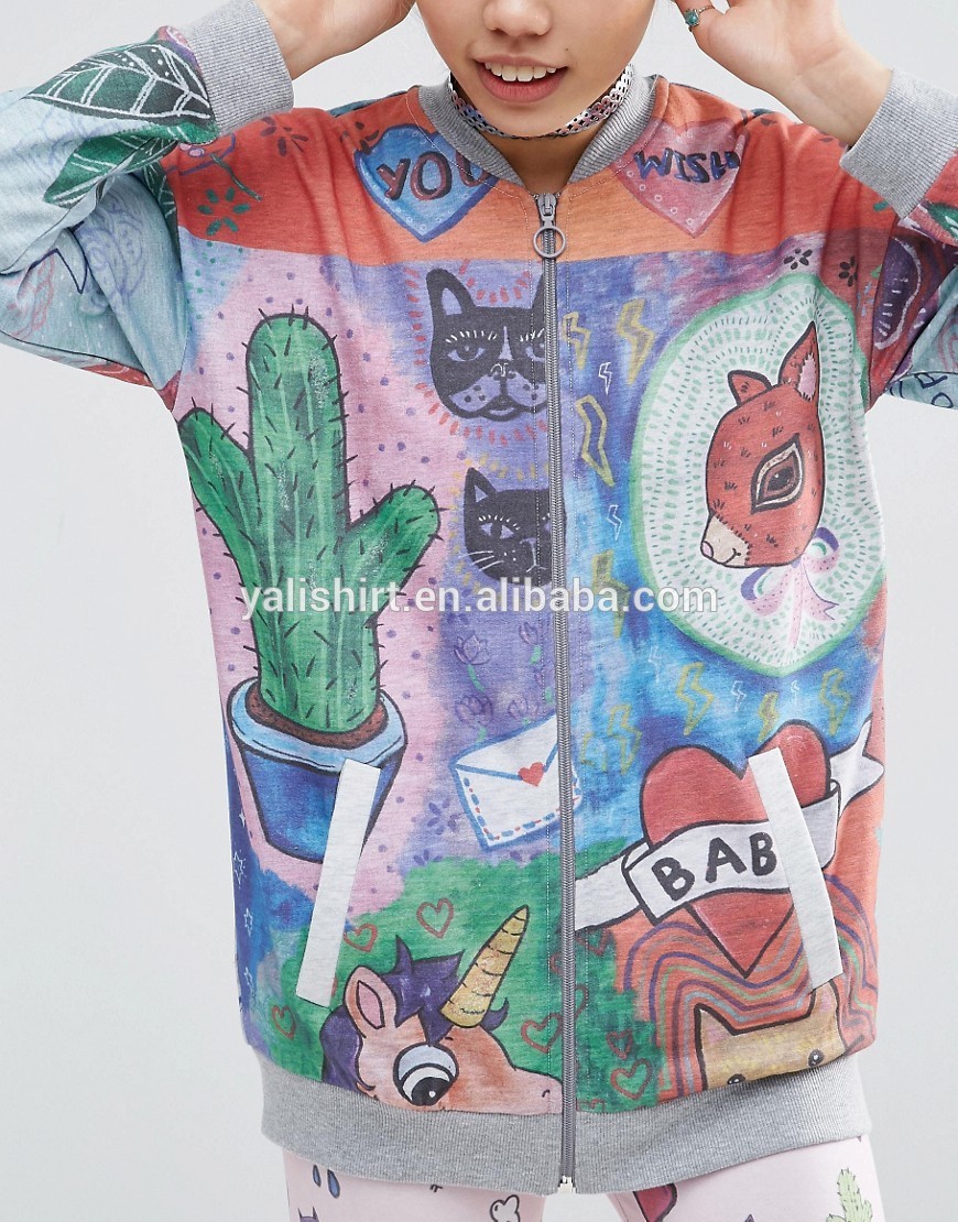 OEM wholesale customize women bomber jacket all print sublimation print