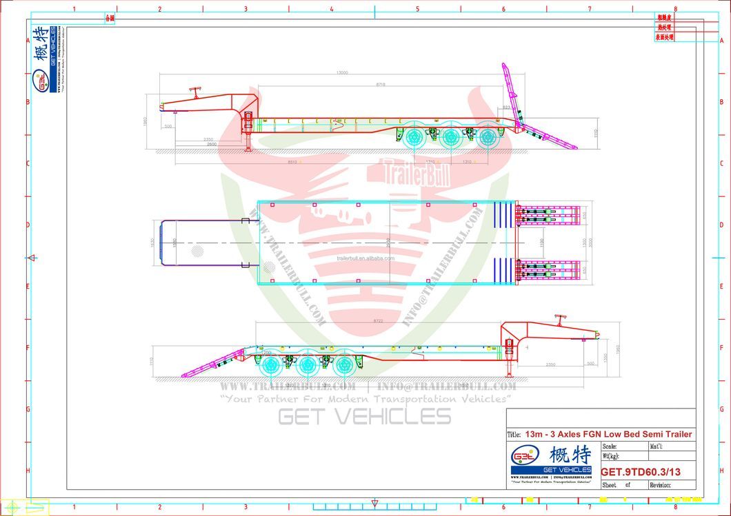 Factory Excavator Transport 3 Axles 60t Fgn Heavy Duty Excavator Transport Step Drop Deck Lowbed Low Bed Truck Trailer