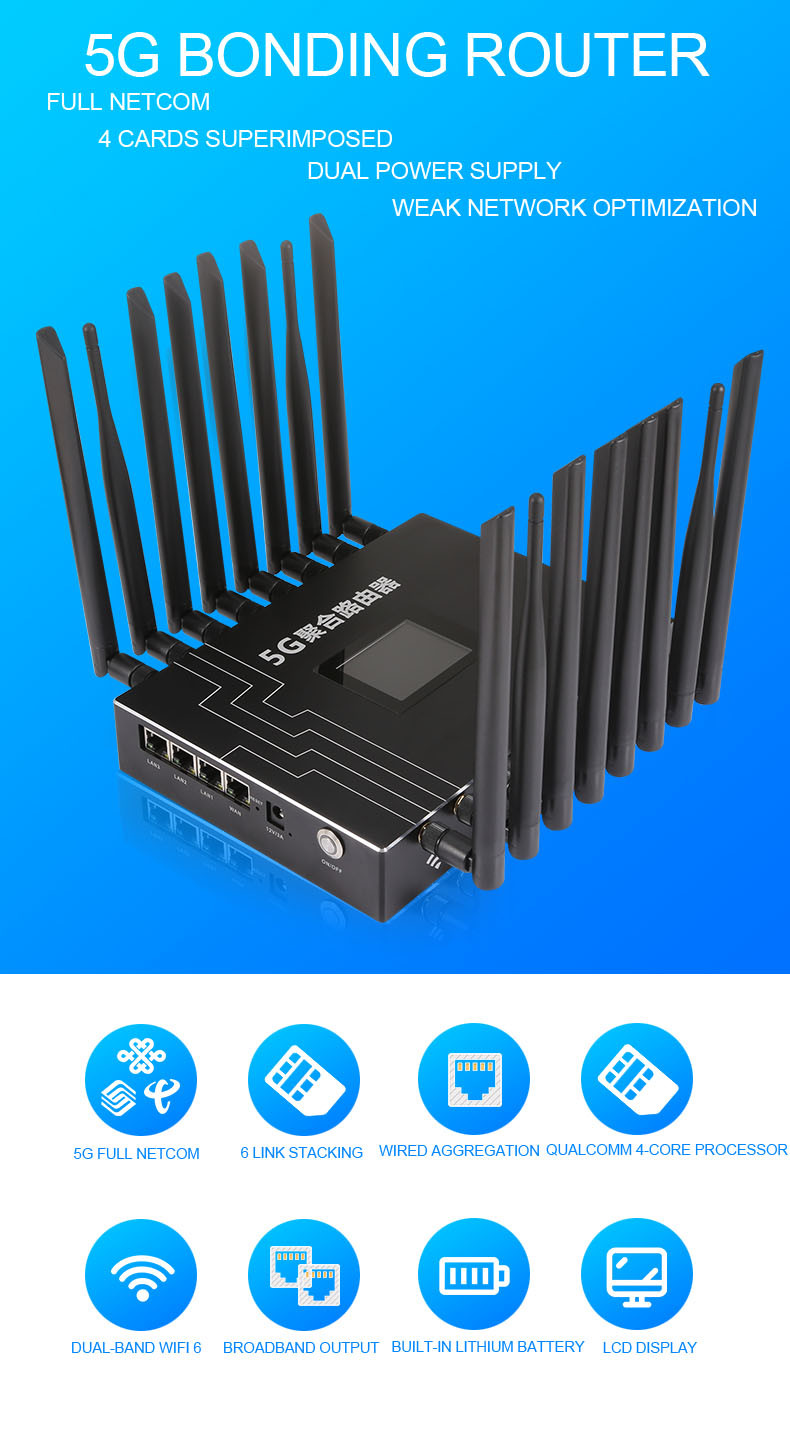 Stable 5G Cellular LTE Bonding Router 4 SIM Card For Outdoor Live