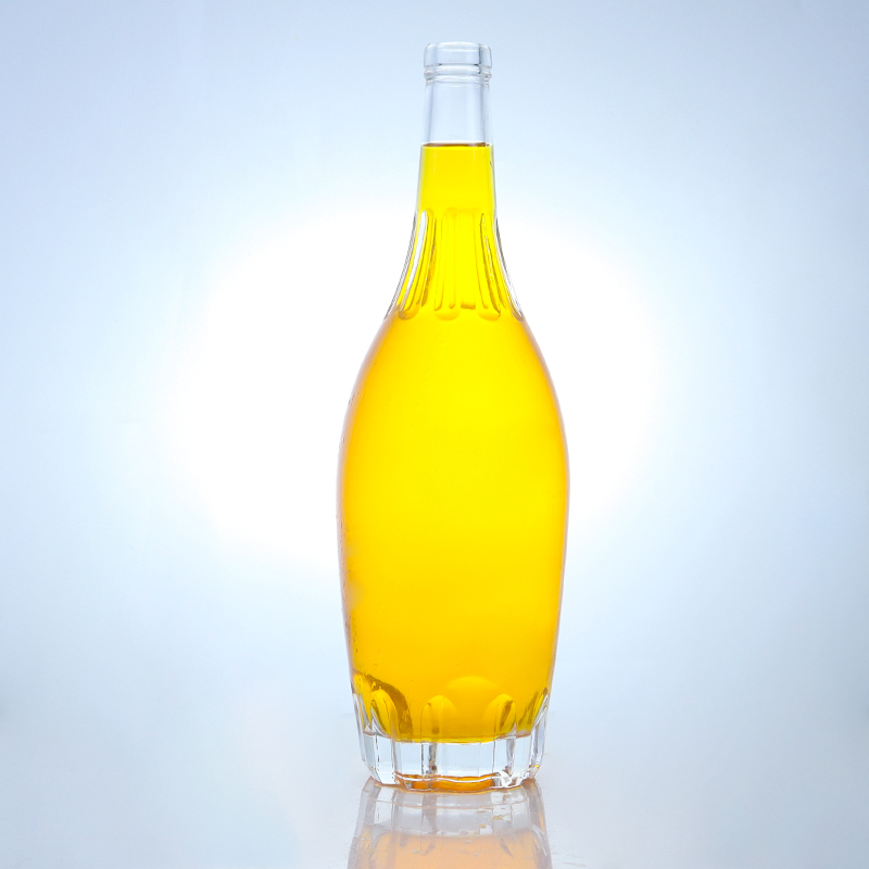 Customization Round Shape Liquor Bottle with Embossed Design and Customized Cork Cap