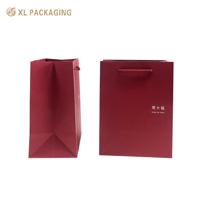 Folder Paper Bag Wine Red Color Coated Paper Hand Bag For Gift Box Packaging Gift Shipping Bag With Your Own Logo