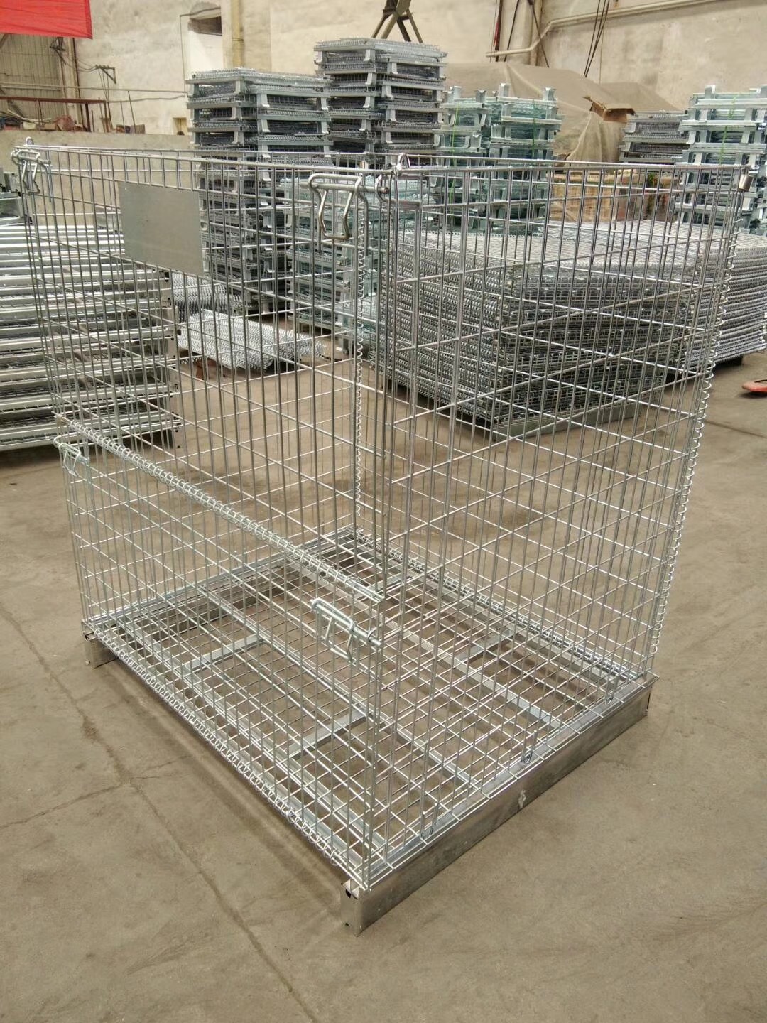 Customized Industrial Wire Mesh Containers Stackable Galvanized Steel Foldable Wire Mesh Pallet Cage