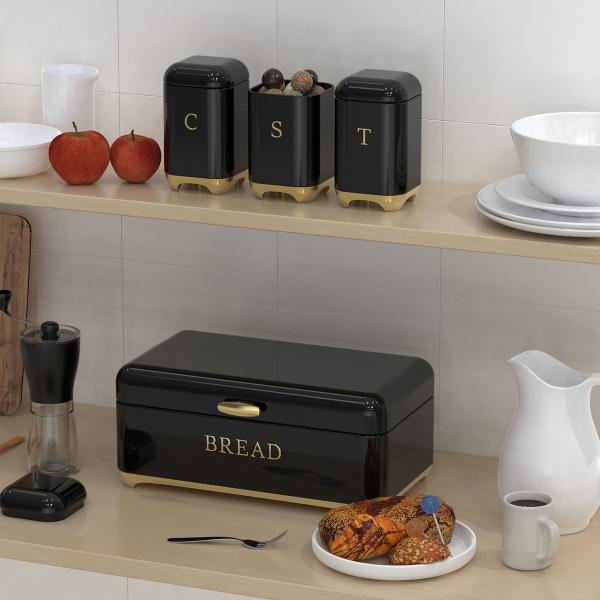 Square Kitchen Storage Bread Containers Crown Series Metal Bread Bin Set For Tea