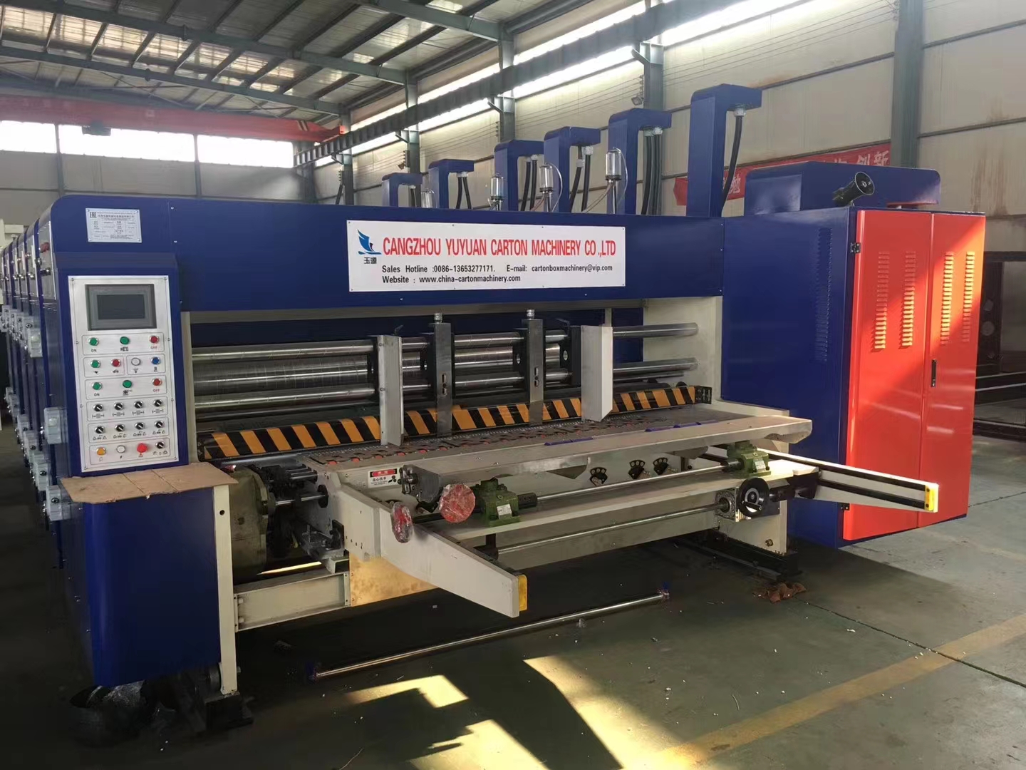 Hang Plate Corrugated Flexo Printing Machine With Slotter Cardboard Folder Gluer Machine