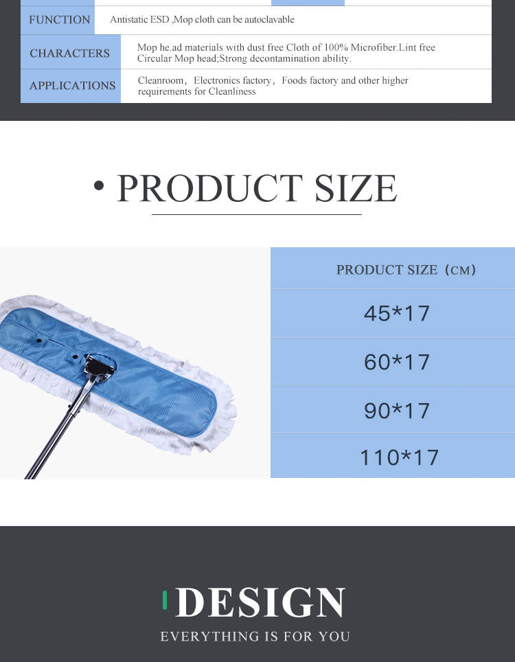 Anti Static ESD Clean Room Mops Easy To Change With 90cm Handle Length