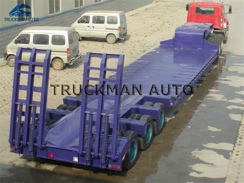120 Tons Low Bed Container Trailer , Lowbed Trailer Truck With Hydraulic Ladder