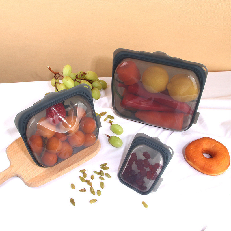 Stand Up Platinum Food Grade Silicone Reusable Storage Bag Leakproof Dishwasher Safe Silicone Lunch Box StorageContainer