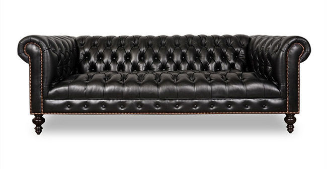 Black Leather Chesterfield Style Couch Sofa For Hotel Restaurant Salon Club Home
