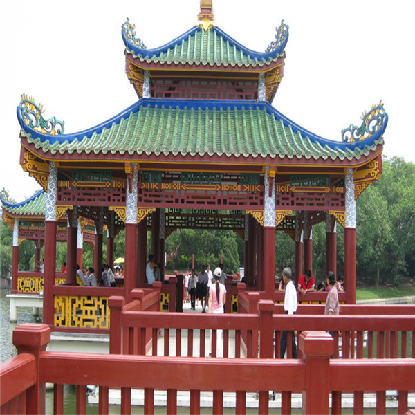 Pinus Sylvestris Chinese Wooden Gazebo Pavilion Handmade With Glazed Roof Tile