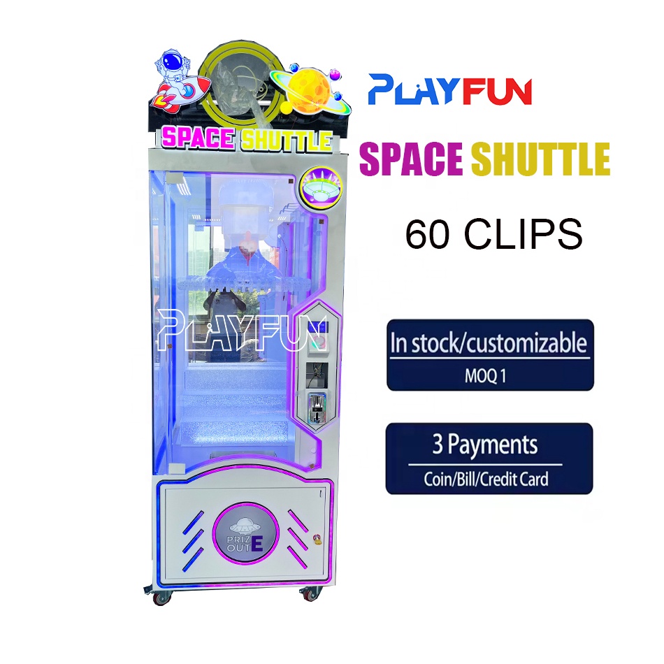 Playfun New 60 Clips Coin Operated Vending Clip Wheel Lucky Clips Space Shuttle Prize Games Machine