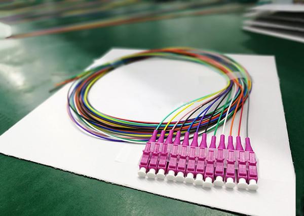 Colorful Pigtail Fiber Optic Splitter 12 Core Ribbon OM4 Purple Connector
