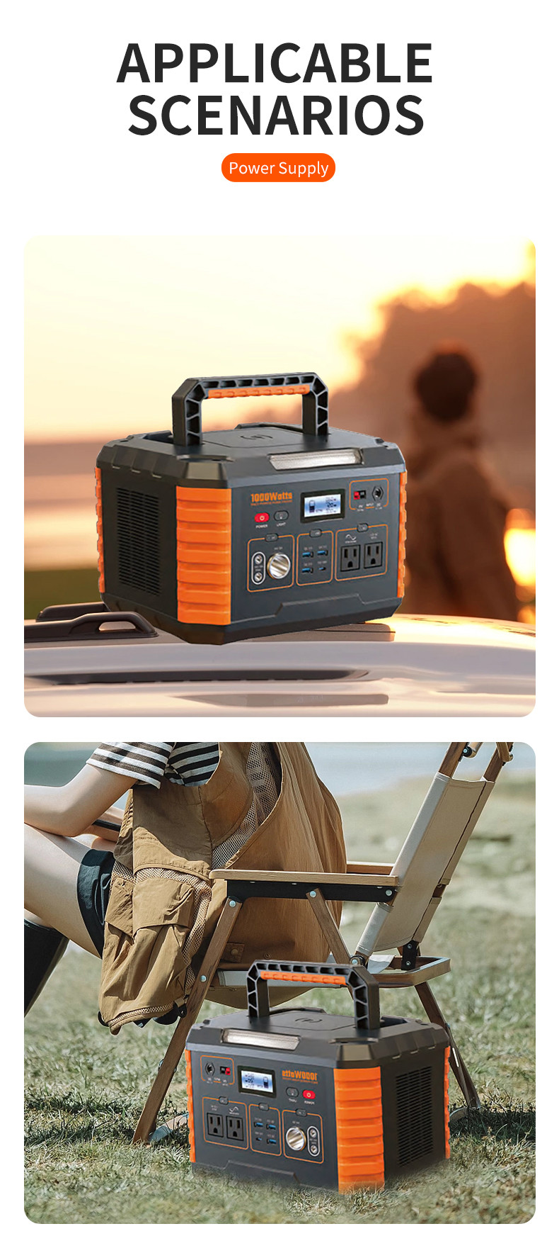 1000 Watt Outdoor Mobile Solar Electric Generator Station 3.7V / 270000mAh