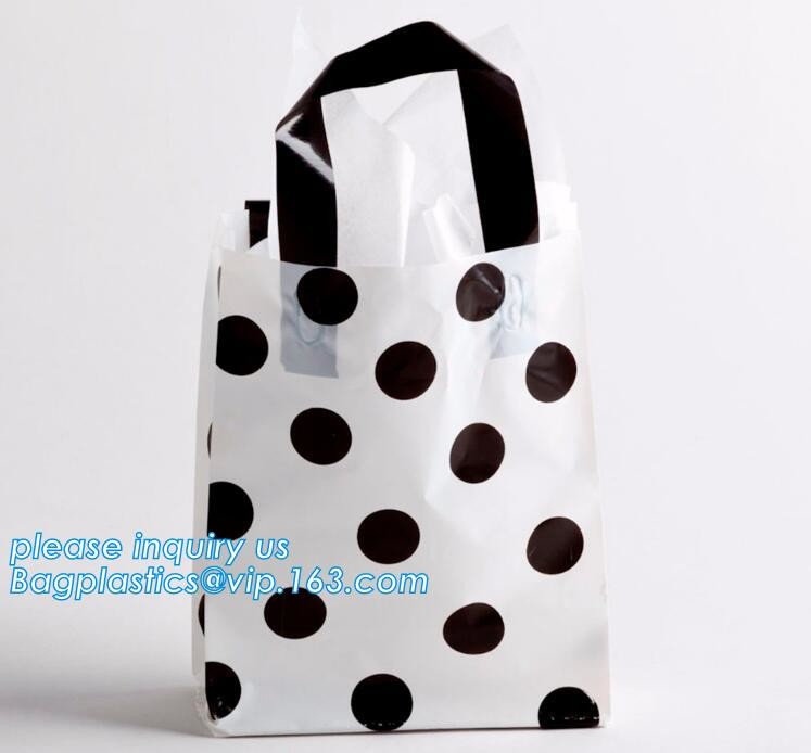 Custom Printed Stand Up Block BottomSoft Loop Handle Plastic Carrier Shopping Bag，Plastic Soft Loop Handle Bag for Shopp