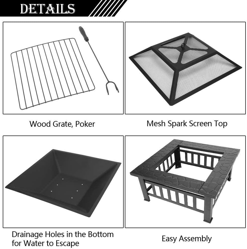 Outdoor 32'' Metal Charcoal Heating Stove For Patio Wood Burning Fireplace