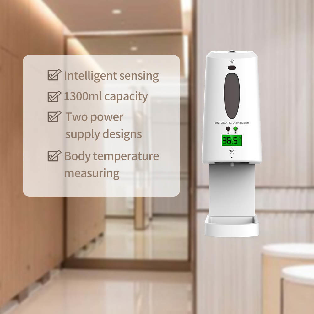 White 1300ml Touchless Hand Sanitizer Dispenser Temperature Measuring