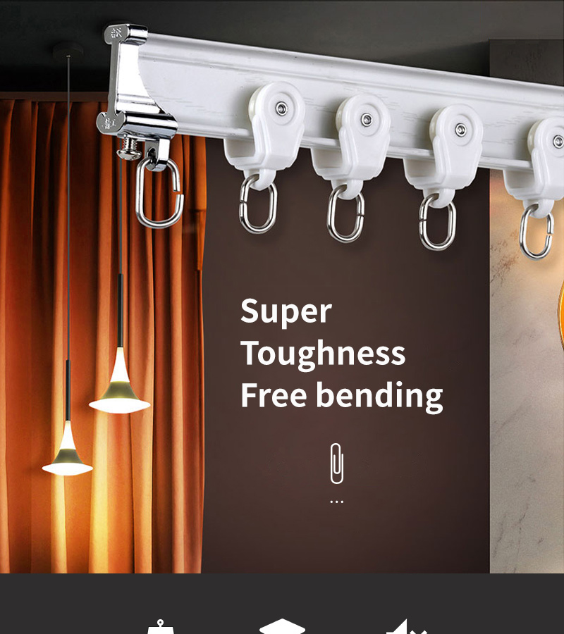 Double Aluminum Steel Silent Curtain Track Bendable For Bay Window