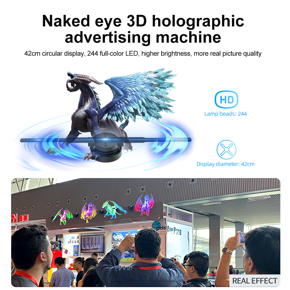 1800 Brightness Wall 3D Hologram Advertising Display with APP Upload Content Coming