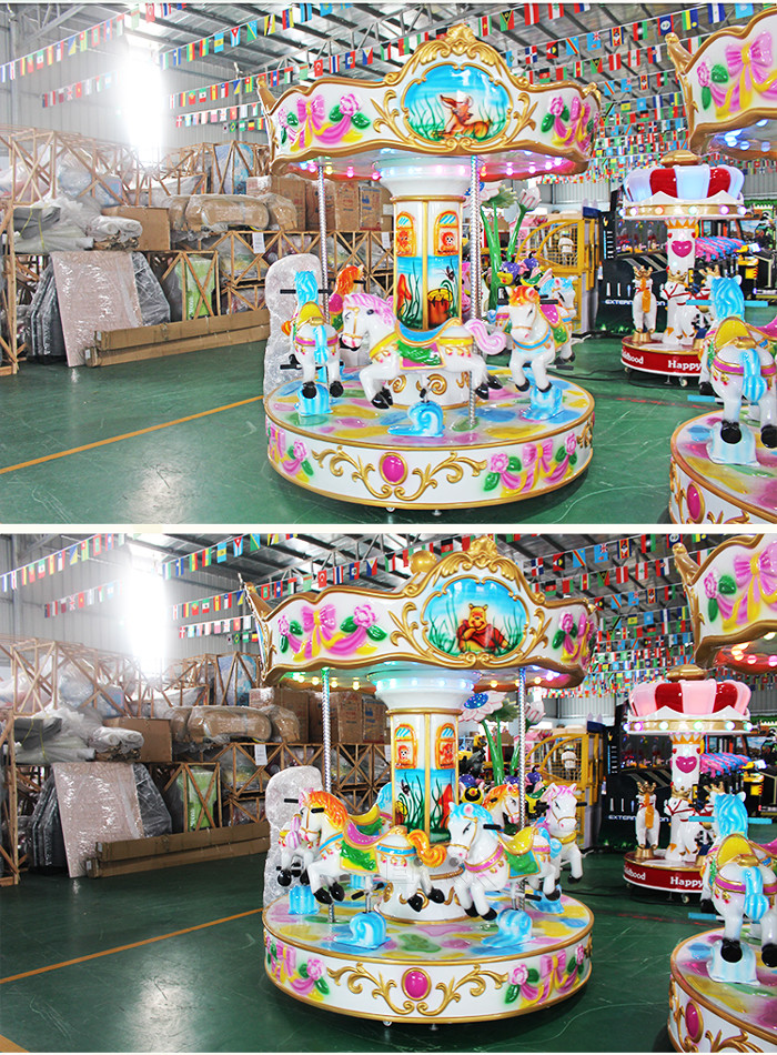 Amusement Park 6 People Carousel Ride European Style Coin Operated Merry Go Round For Kids And Adults