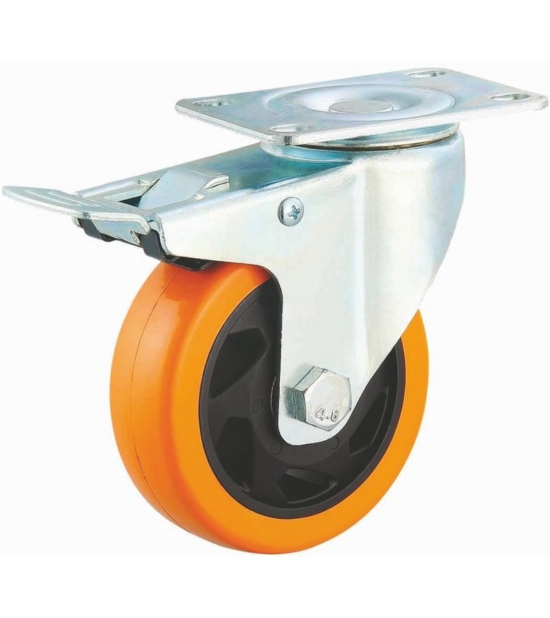 5 Inch Locking Caster Wheels Polyurethane Wheels Zinc Plated