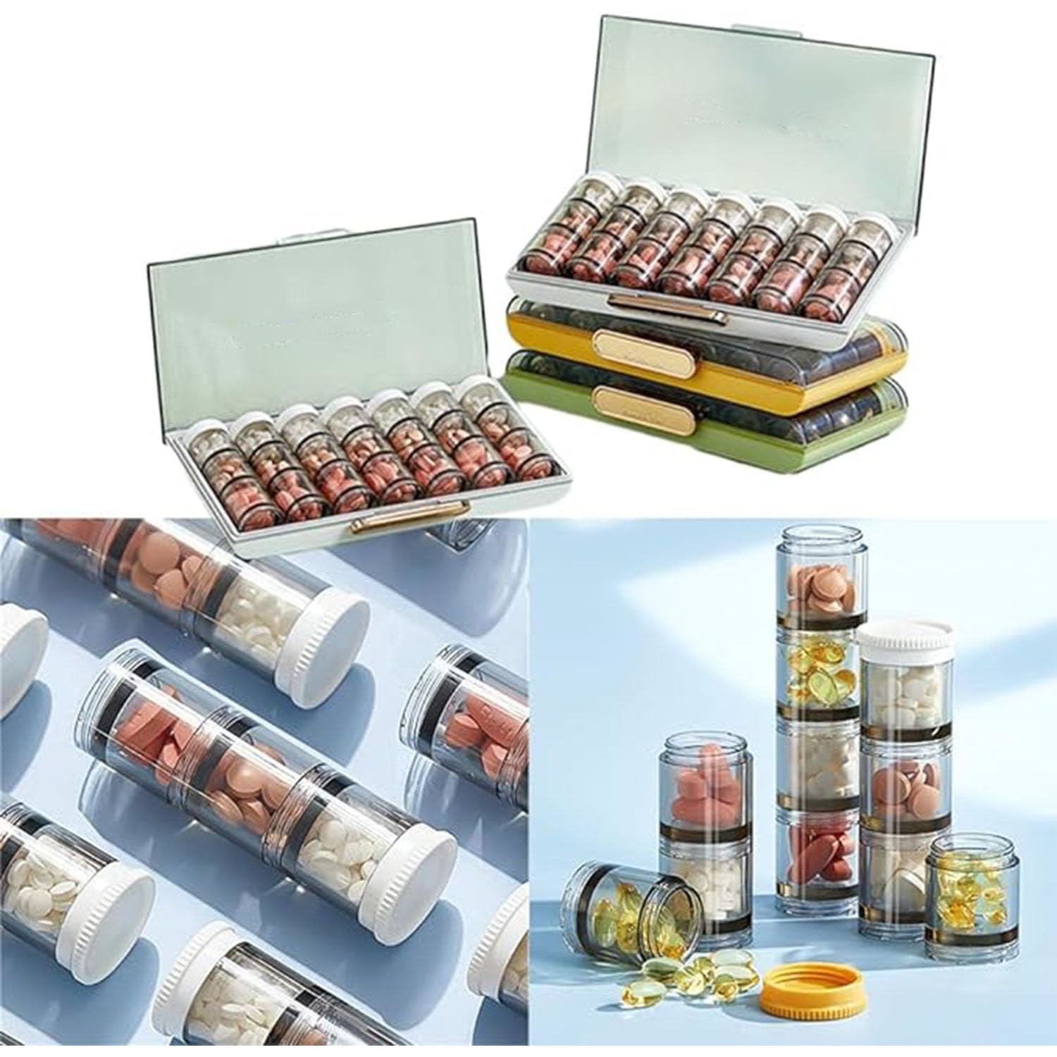 Weekly Pill Organizer 3 Times A Day 7 Day Pill Box With Separate Compartment Internal Box Threaded Knob Structure Large Medicine Organizer Box