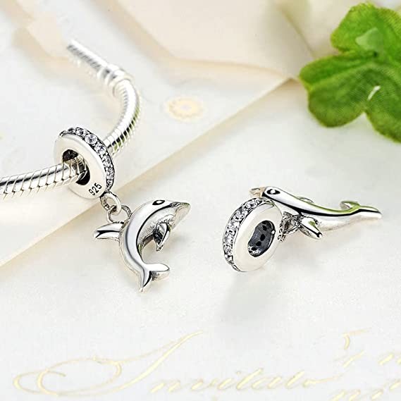 925 Sterling Silver Fish Charm Dangle Beads for Bracelets & Necklaces