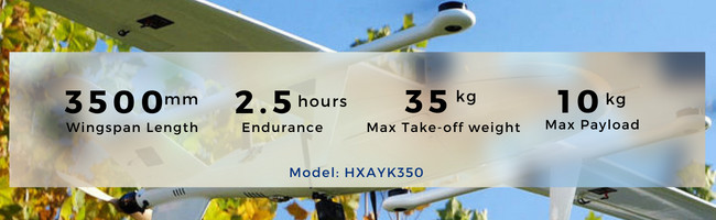 2.5Hours Vertical Takeoff And Landing Drone 10kg Payload Long Endurance HXAYK350