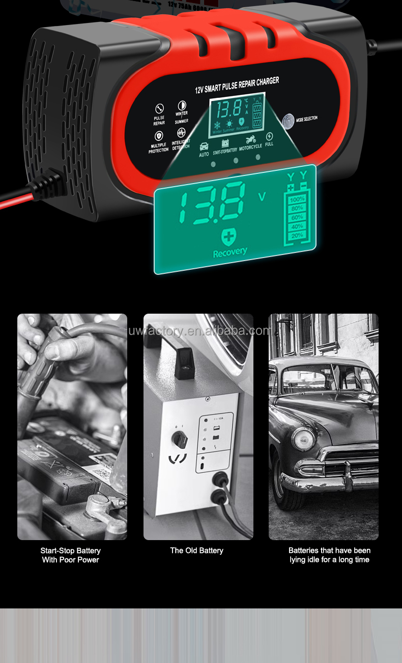 OEM Orders 12V 10A 15A Automatic Charging Smart Auto Charger Portable Car Motorcycle Battery Charger for Lead Acid Battery