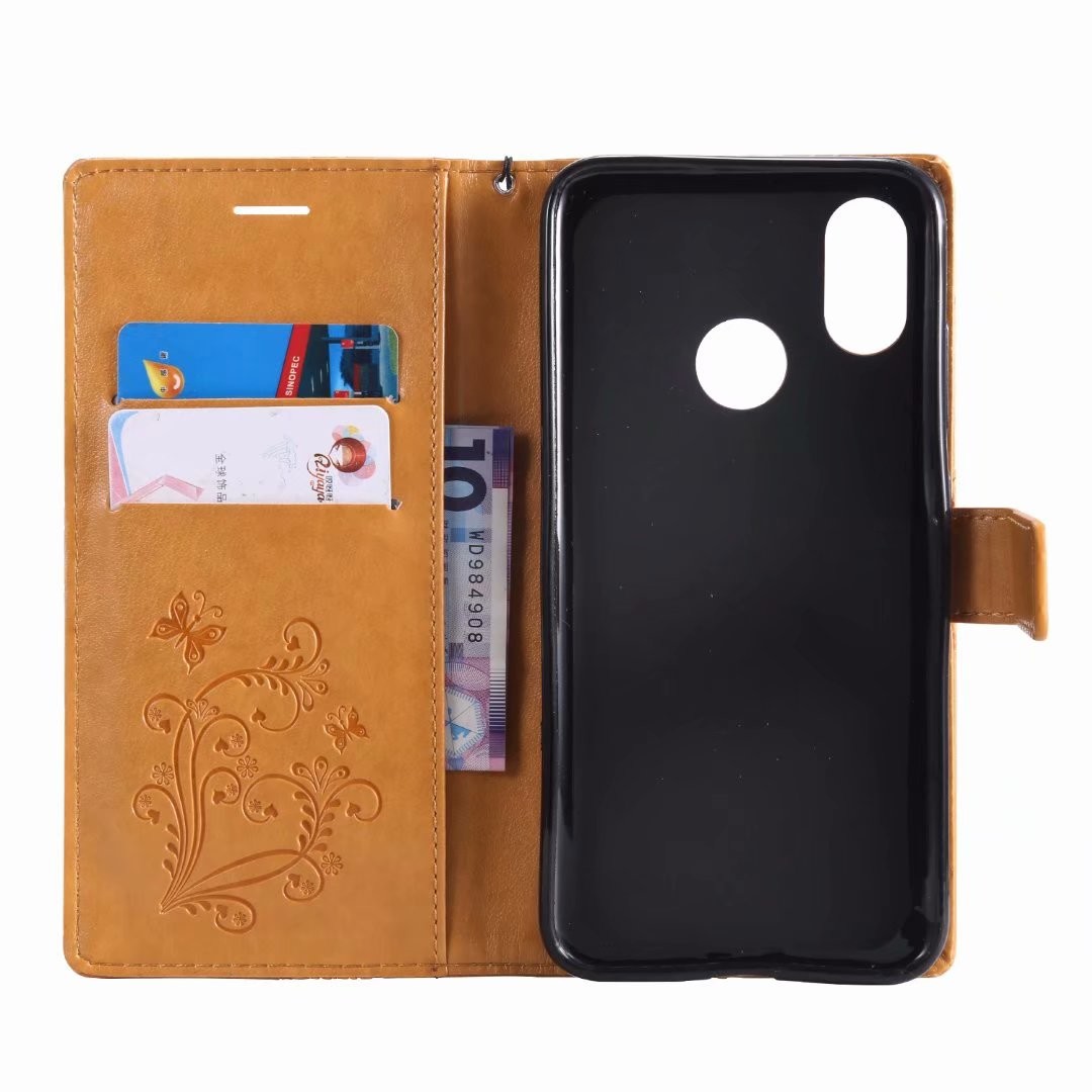 Xiaomi 8 Embossing 3D Butterfly Leather Bracket Stand Wallet Case with wristlet strap