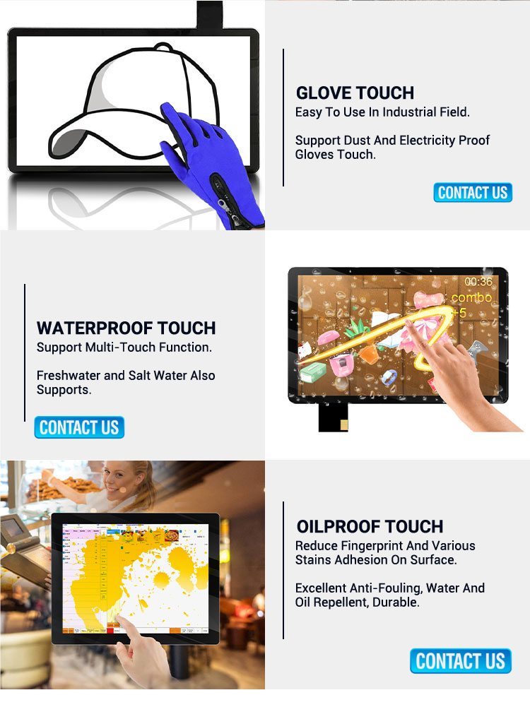 Multi-Touch Custom Size IP65 Waterproof PCAP Touch Panel With 10-Point Touch USB/RS232/IIC Interface