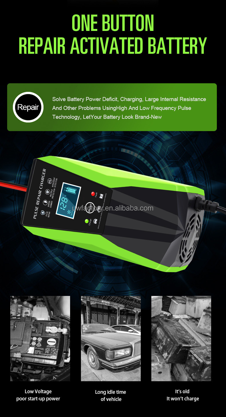 Automatic Identification 12V6V 8A 10A 12A Lead-Acid Battery Charger with Multi- and PC Fireproof Material