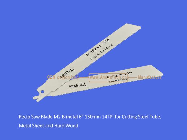 Recip Saw Blade M2 Bimetal 6" 150mm 14TPI for Cutting Steel Tube, Metal Sheet