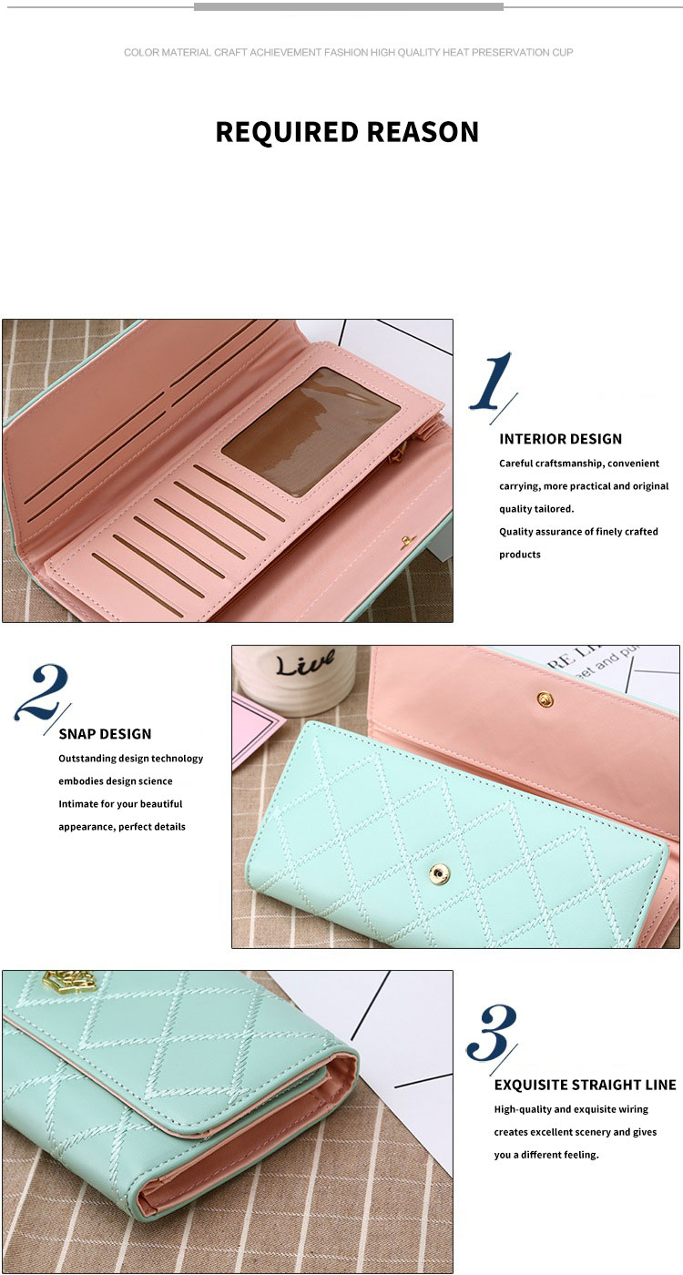 Custom Logo Ladies Long Wallet Fashion Large Capacity Pu Leather Card Holder Clutch Bag