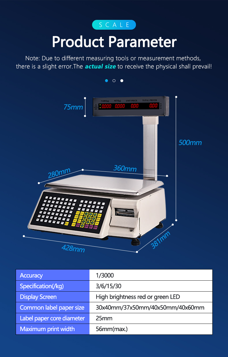 SHW-TMB Label Printing Weighing Scale with 10%-95% Work Humidity and 1/3000 Precision