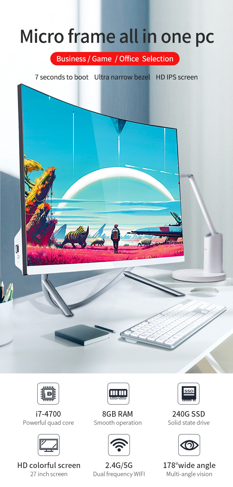 Curved Screen I7 3537 RAM 16G SSD 480G 27 Inch AIO PC