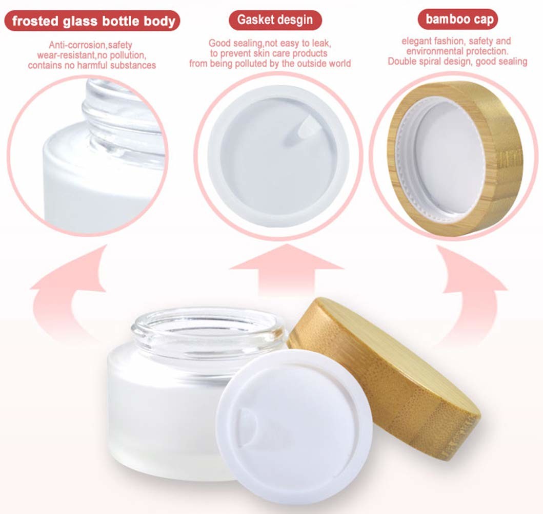 50ml Frosted Glass Cream Jars With Tightly Bamboo Lid And Inner Liner
