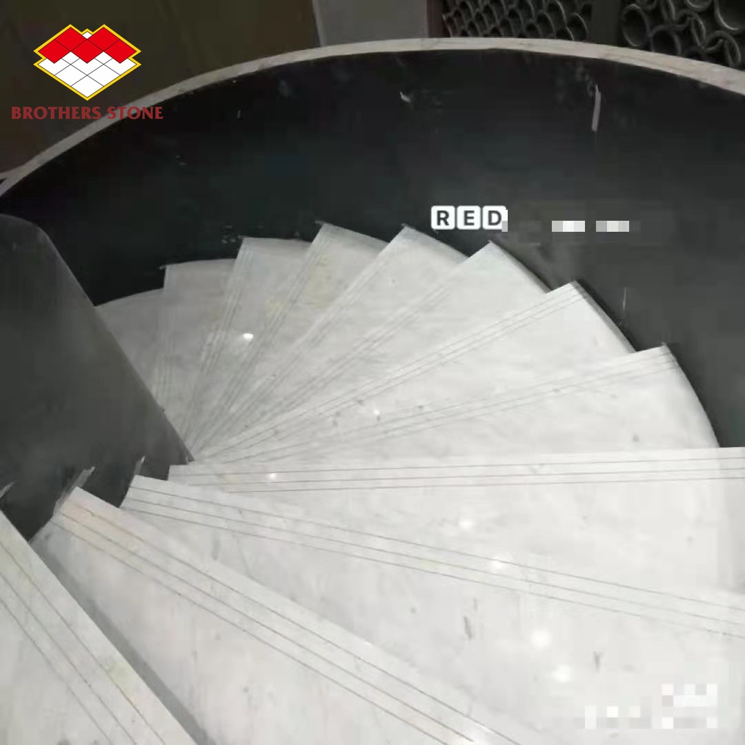 Customized Modern-Style Grey White Grains Marble Steps Carved Arc Staircase for Indoor