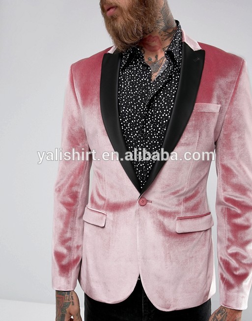 Factory custom high quality mens Super skinny fit peaked lapels velvet blazer jacket