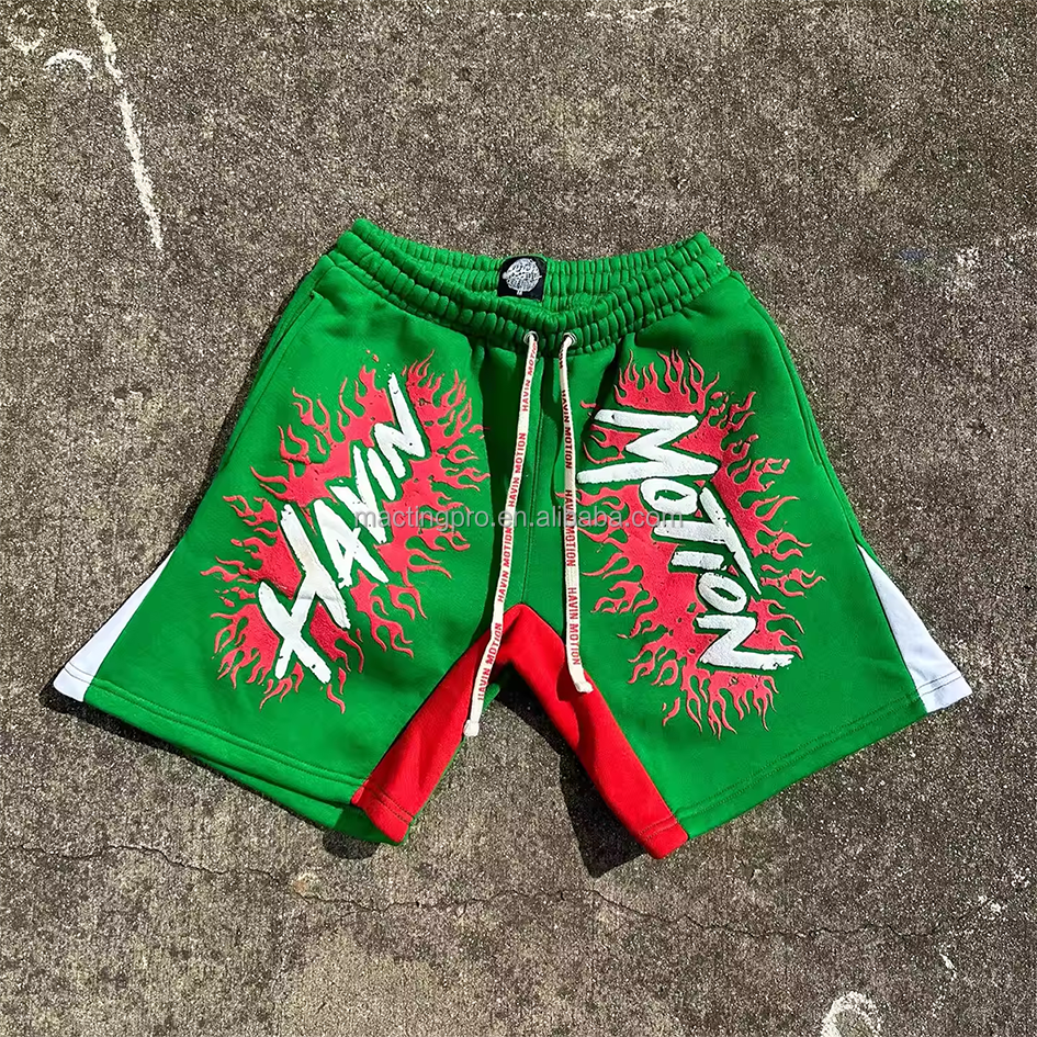 Custom Cotton Streetwear Jogger Baggy Acid Wash Puff Print Casual Plus Size Sweat Shorts